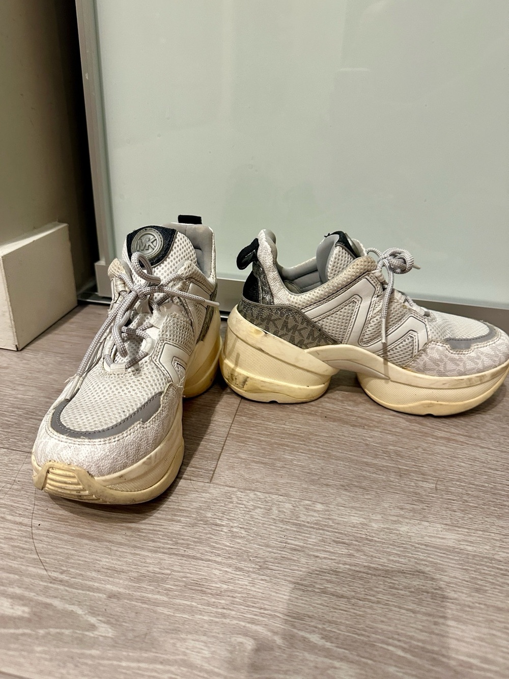 Michael Kors White and Gray Chunky Platform Sneakers